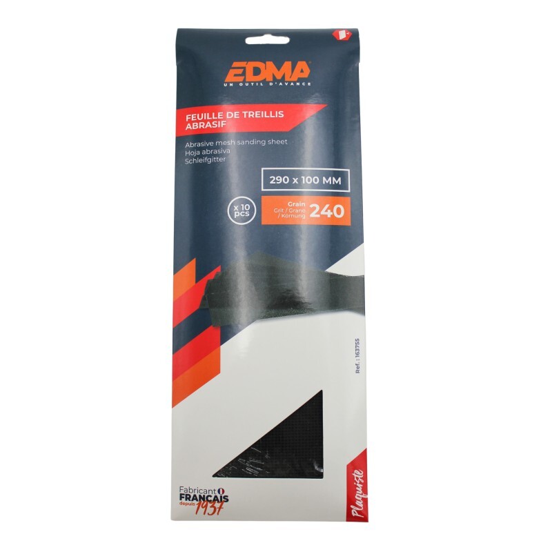 FEUILLE DE TREILLIS ABRASIF 290 x 100 MM - Grain 240 - x 10 pcs - EDMA - 163755