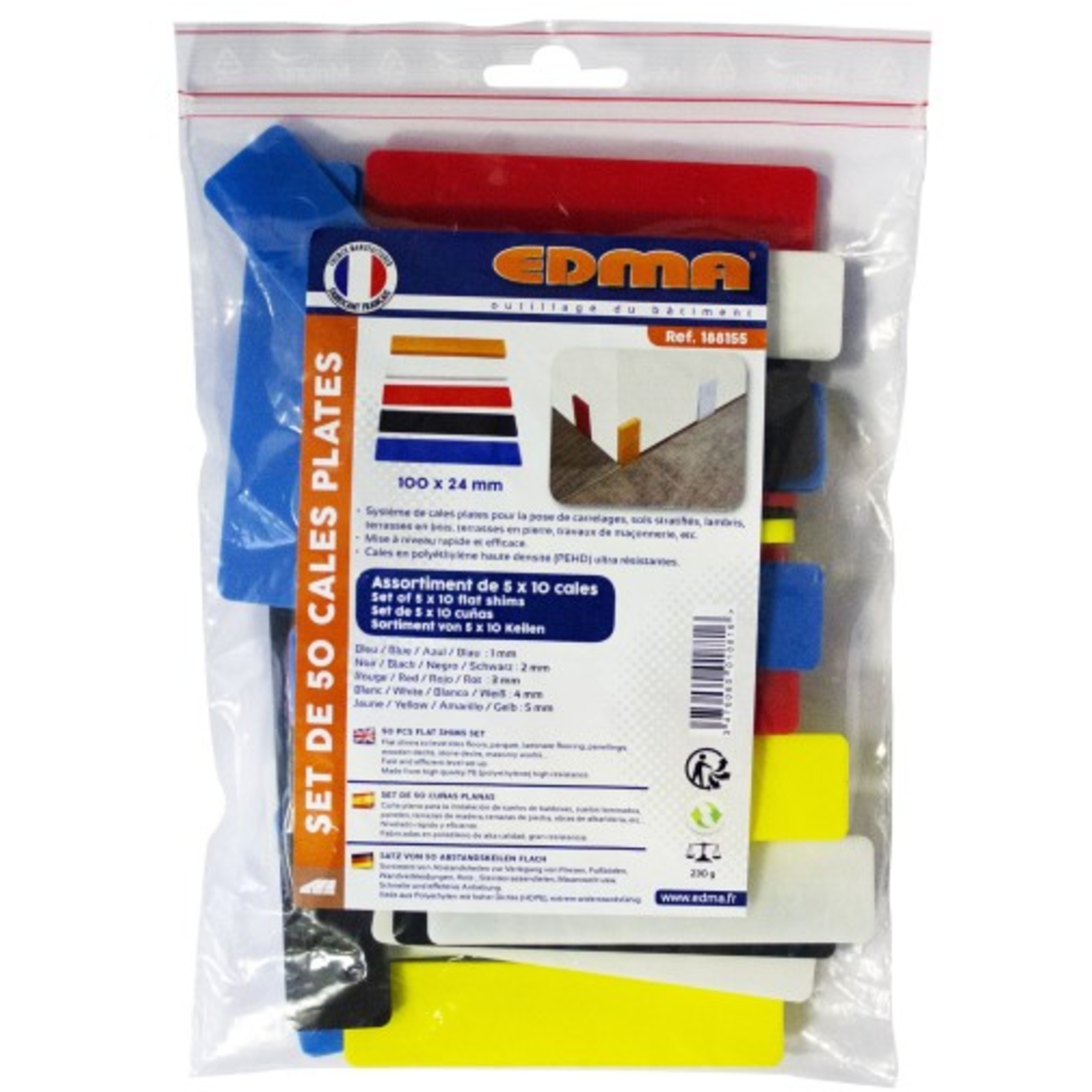 CALE PLATE - 100 x 24 mm - Assortiment x 50 pcs -  EDMA - 188155