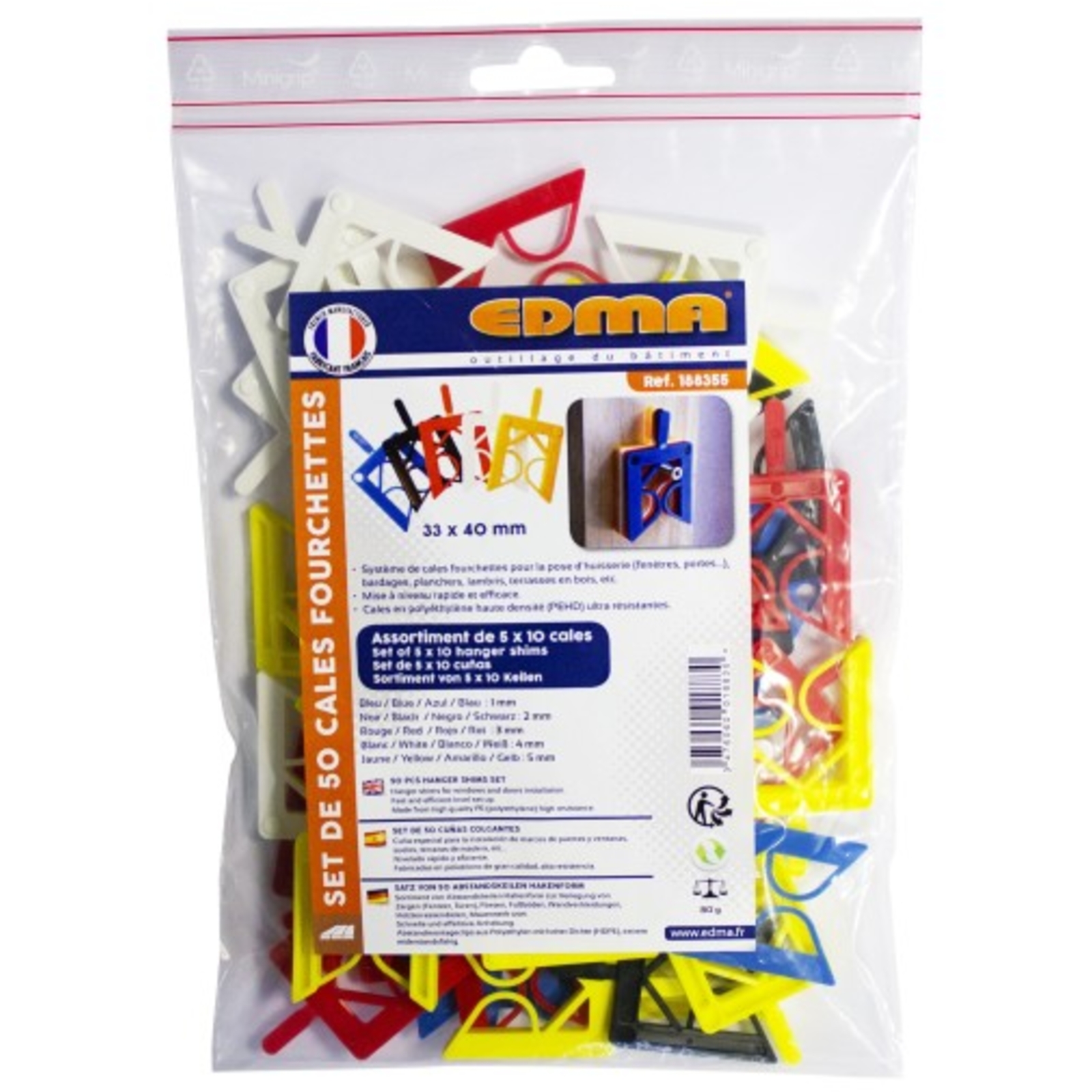 CALE FOURCHETTE - 33 x 40 mm - Assortiment x 50 pcs -  EDMA - 188355