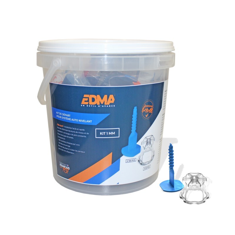 EDMALEVEL SCREW SYSTÈME AUTO NIVELANT - Kit de départ 1 mm - 100 croisillons linéaires + 50 têtes de serrage - EDMA - 282055