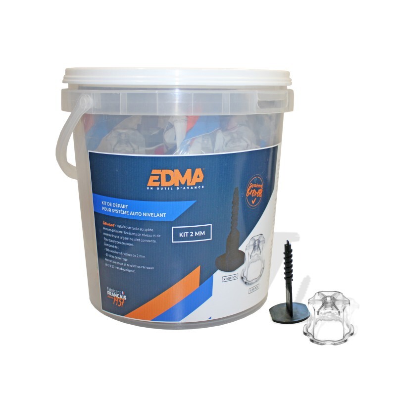 EDMALEVEL SCREW SYSTÈME AUTO NIVELANT - Kit de départ 2 mm - 100 croisillons linéaires + 50 têtes de serrage - EDMA - 282155