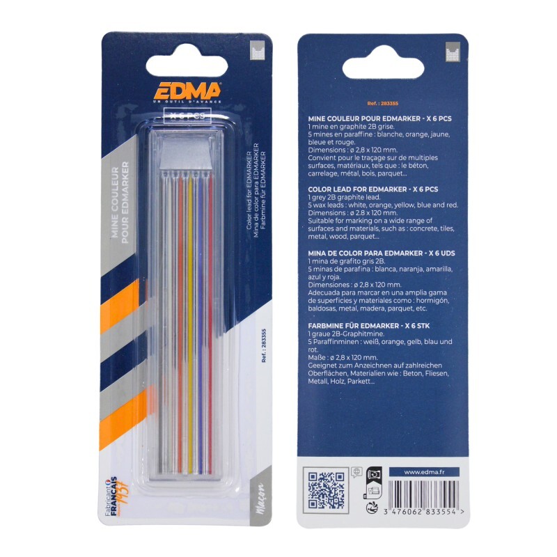 MINE COULEUR POUR CRAYON DE CHANTIER - x 6 pcs - EDMA - 283355