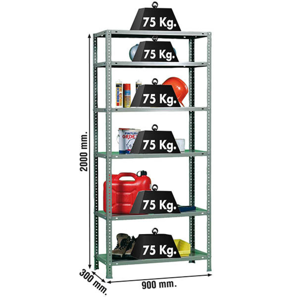 Rayonnage métallique léger à vis 2000x900x300 - 6 niveaux Gris - SIMON RACK - 8425437010316