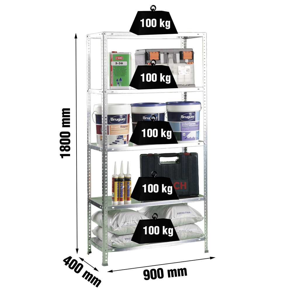 Rayonnage métallique léger à vis 1800x900x400 - 5 niveaux Galvanisé - SIMON RACK - 8425437010354