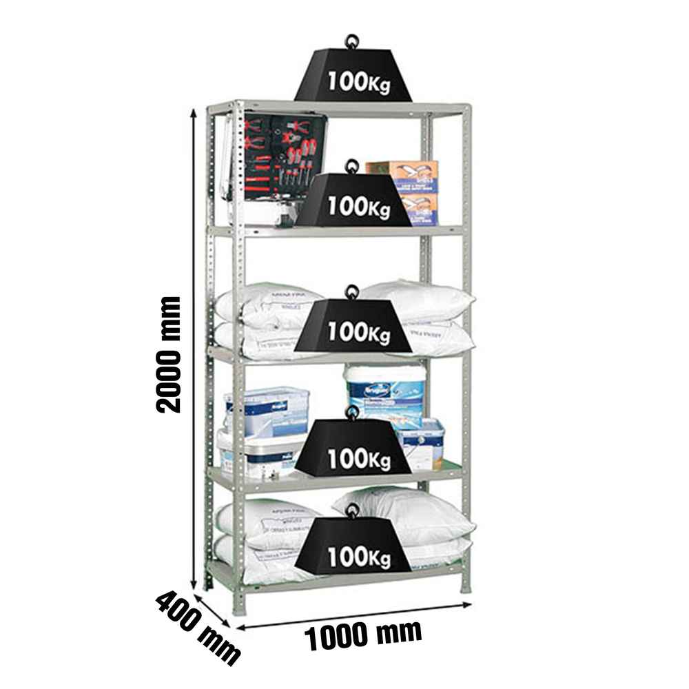 Rayonnage métallique léger à vis 2000x1000x400 - 5 niveaux Gris - SIMON RACK - 8425437040863
