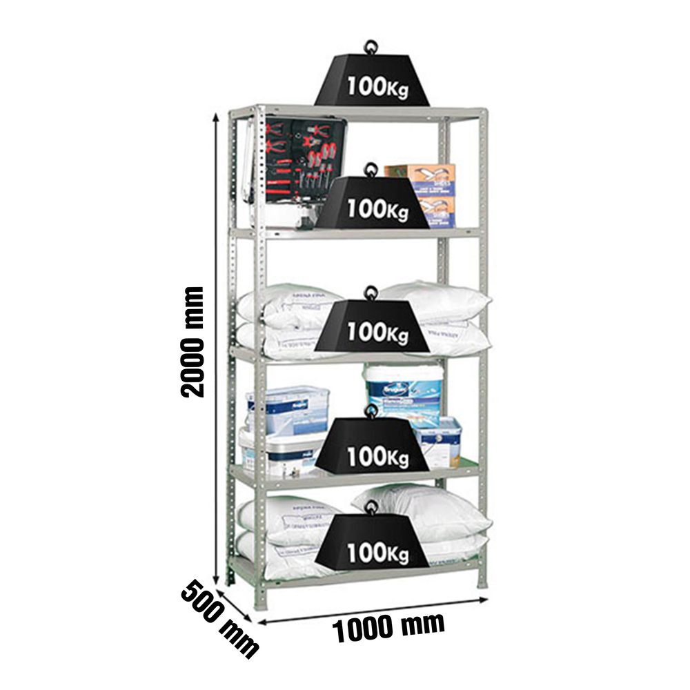 Rayonnage métallique léger à vis 2000x1000x500 - 5 niveaux Gris - SIMON RACK - 8425437041945