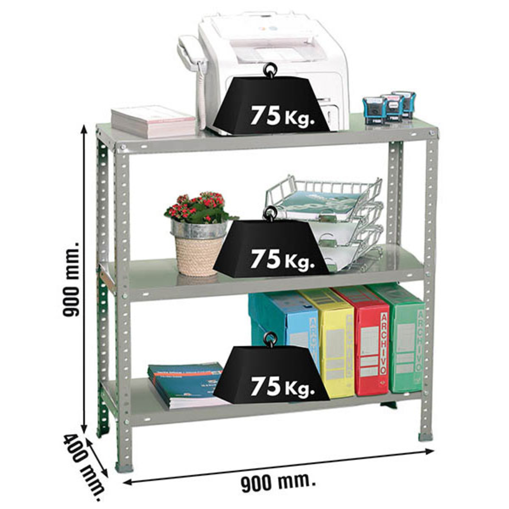 Rayonnage métallique léger à vis 900x900x400 - 3 niveaux Gris - SIMON RACK - 8425437046087