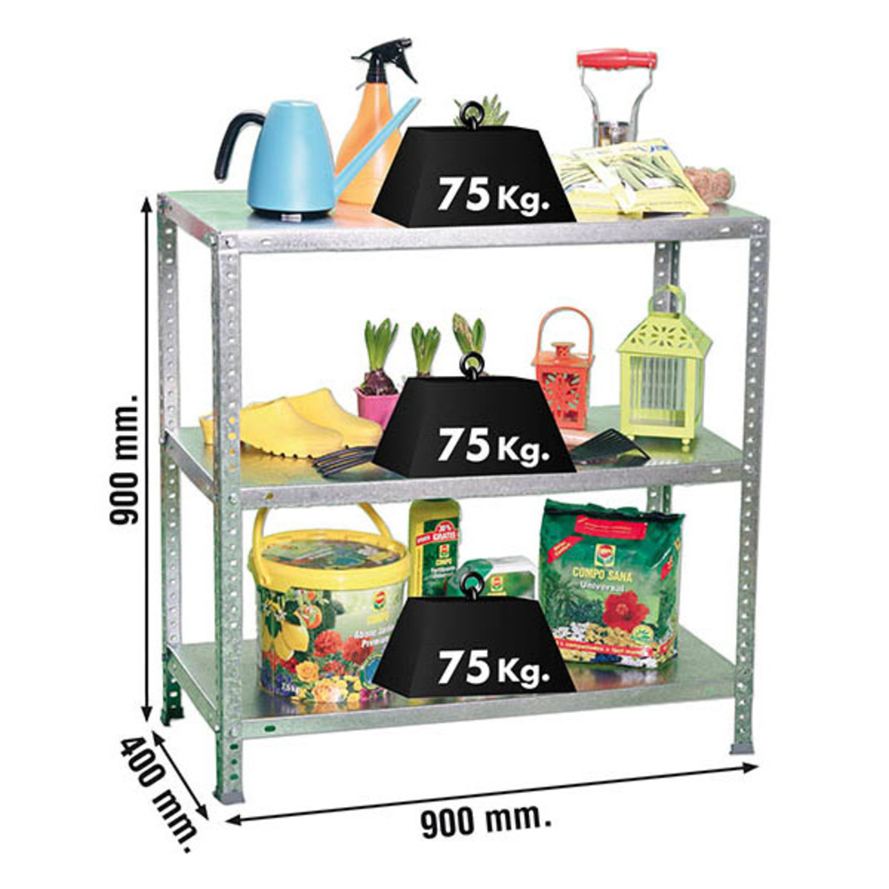 Rayonnage métallique léger à vis 900x900x400 - 3 niveaux Galvanisé - SIMON RACK - 8425437046094
