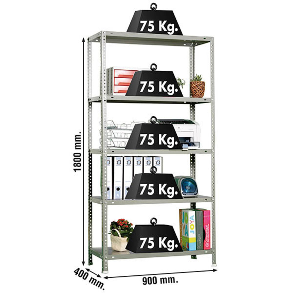 Rayonnage métallique léger à vis 1800x900x400 - 5 niveaux Gris - SIMON RACK - 8425437046148