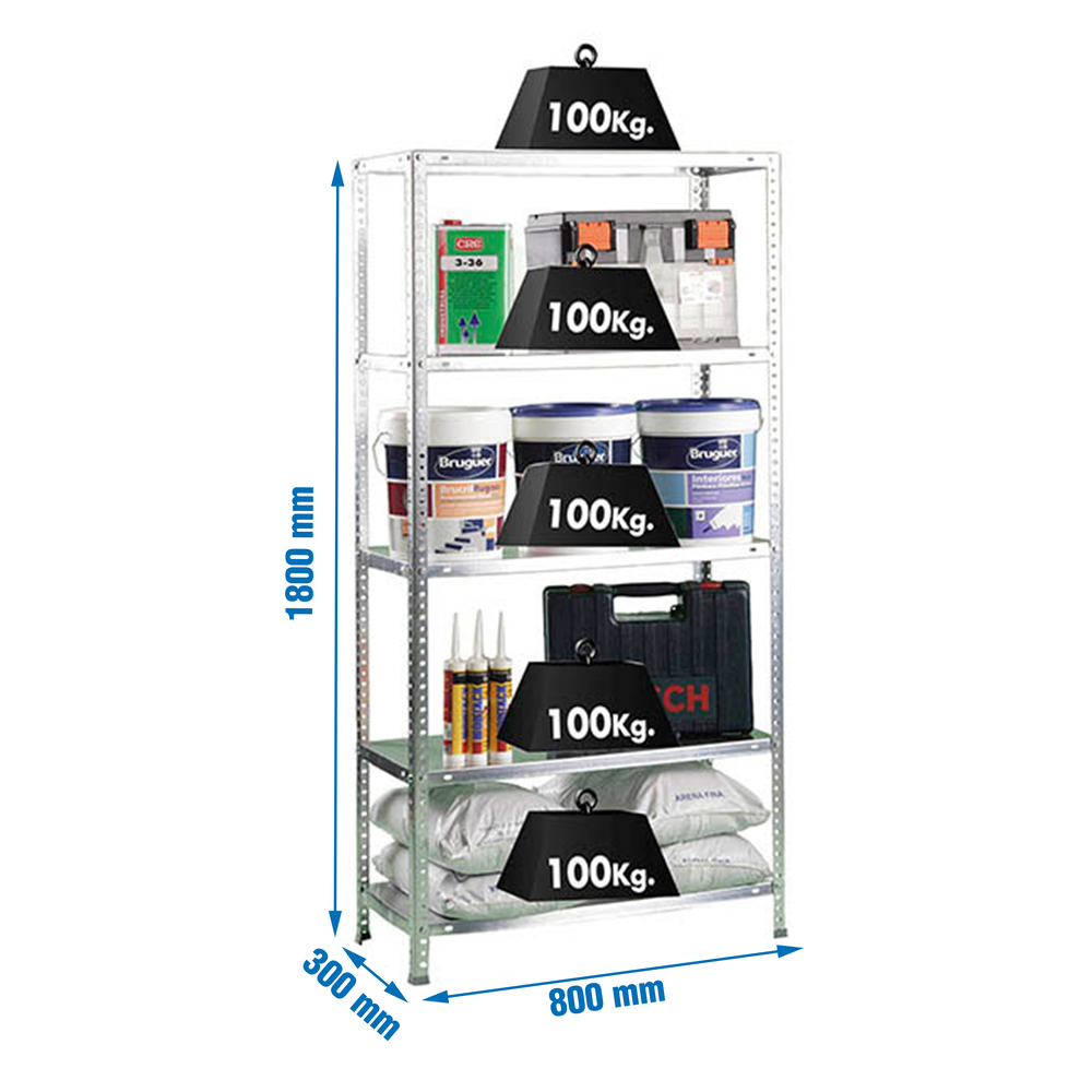 Rayonnage métallique léger à vis 1800x800x300 - 5 niveaux Galvanisé - SIMON RACK - 8425437061202