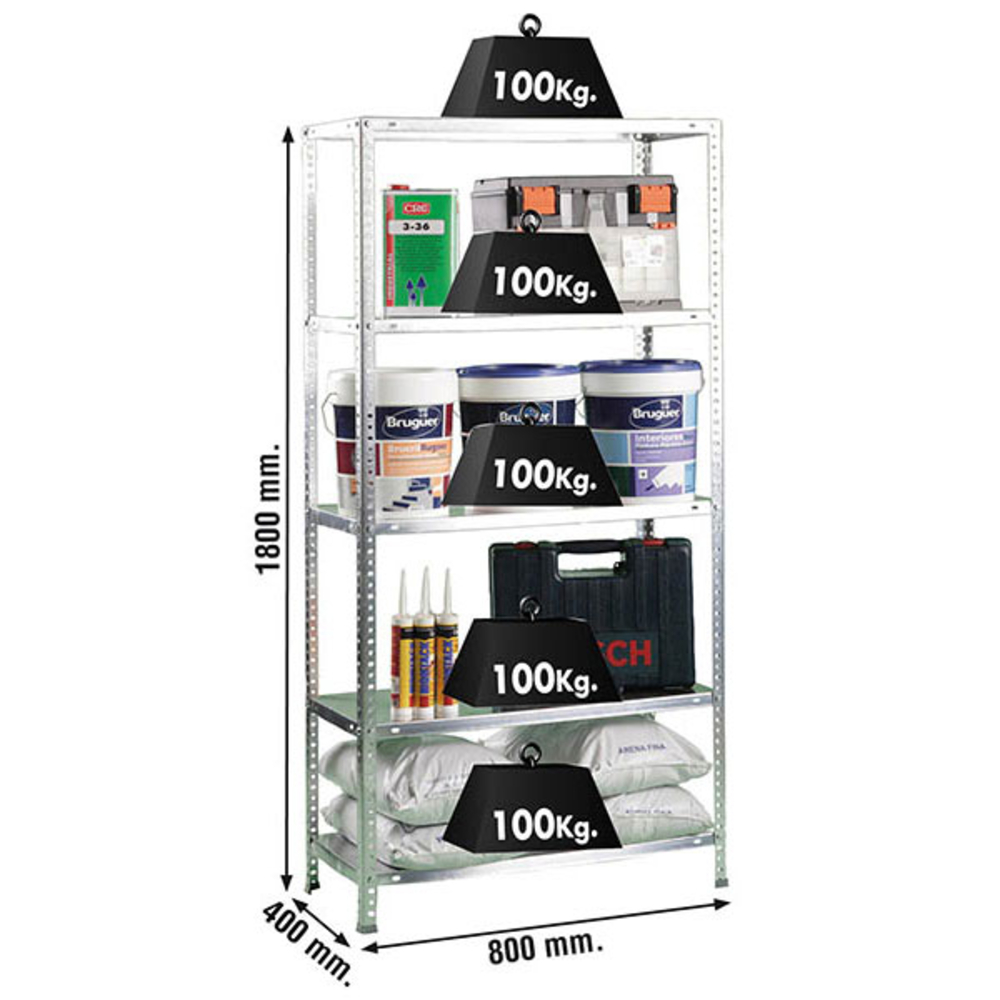 Rayonnage métallique léger à vis 1800x800x400 - 5 niveaux Galvanisé - SIMON RACK - 8425437061233