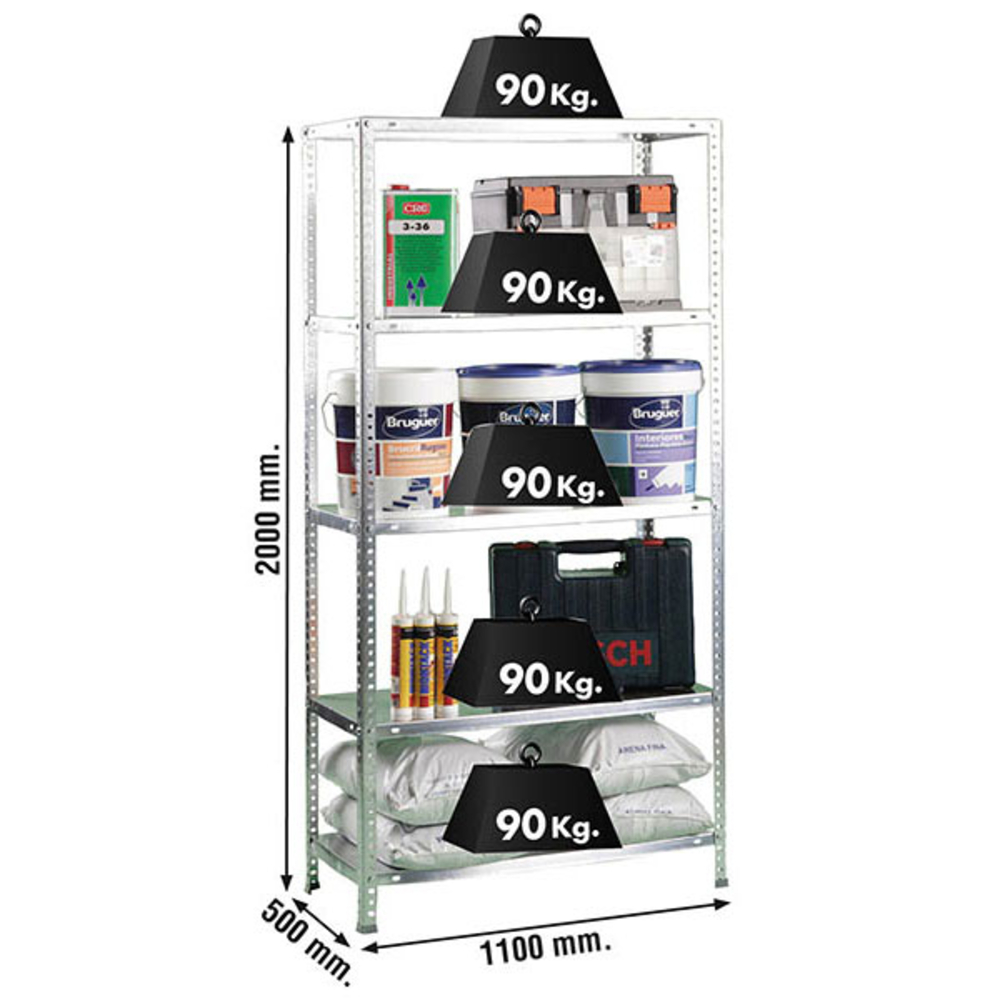 Rayonnage métallique léger à vis 2000x1100x500 - 5 niveaux Galvanisé - SIMON RACK - 8425437061295