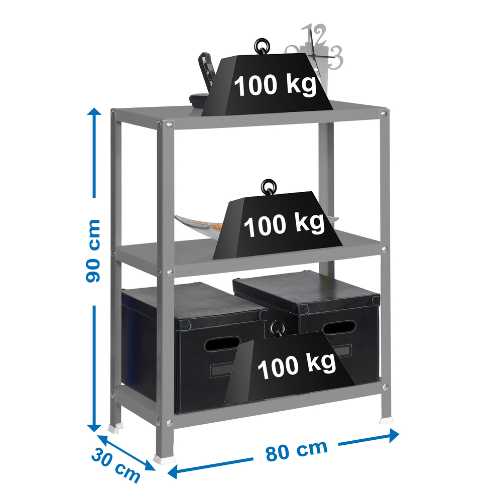 Rayonnage intérieur 900x800x300 - 3 niveaux Gris - SIMON RACK - 8425437061332