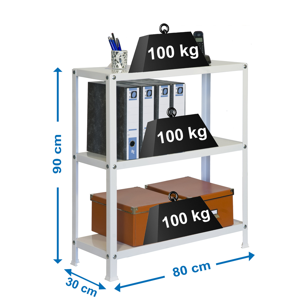 Rayonnage intérieur 900x800x300 - 3 niveaux Blanc - SIMON RACK - 8425437061349