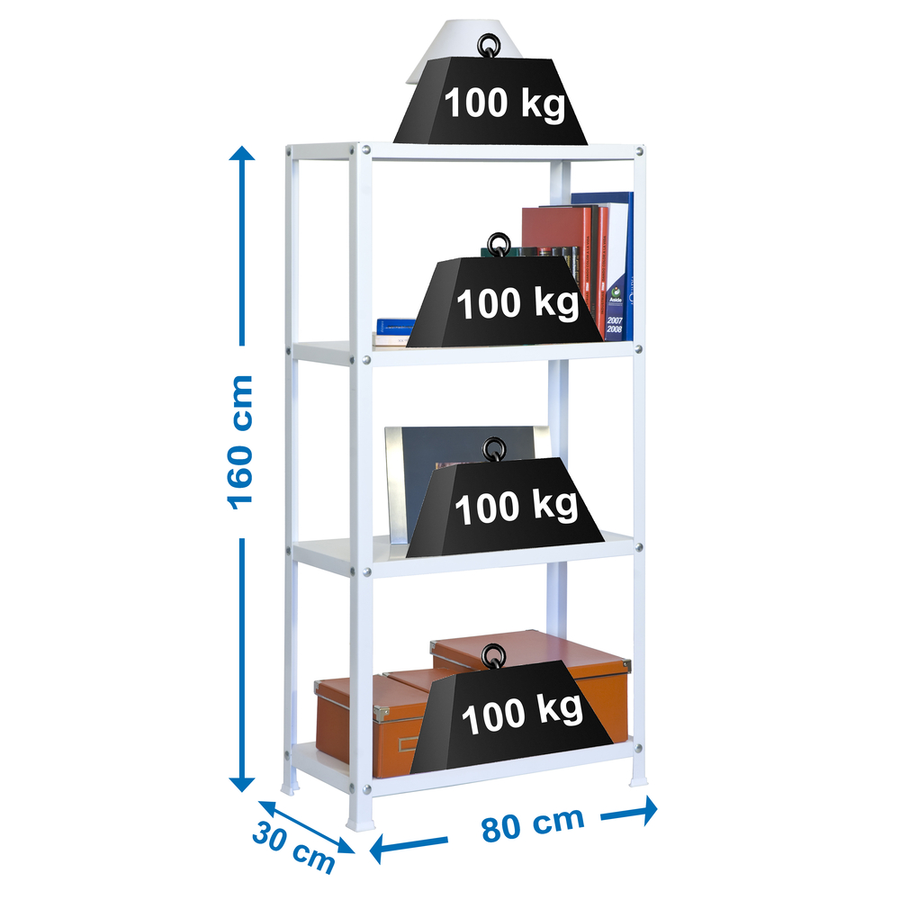 Rayonnage intérieur 1600x800x300 - 4 niveaux Blanc - SIMON RACK - 8425437061387
