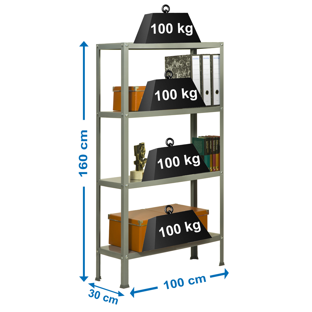 Rayonnage intérieur 1600x1000x300 - 4 niveaux Gris - SIMON RACK - 8425437061493