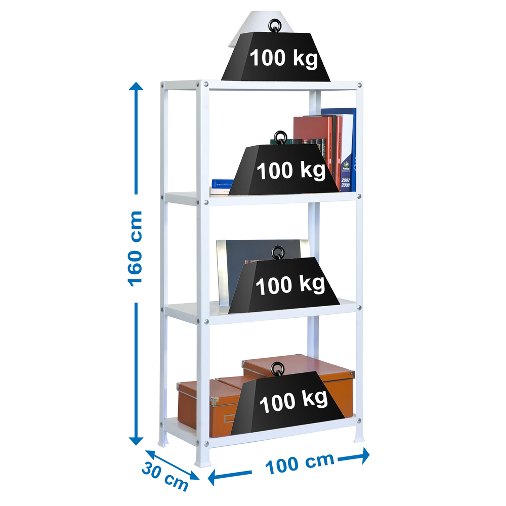 Rayonnage intérieur 1600x1000x300 - 4 niveaux Blanc - SIMON RACK - 8425437061509