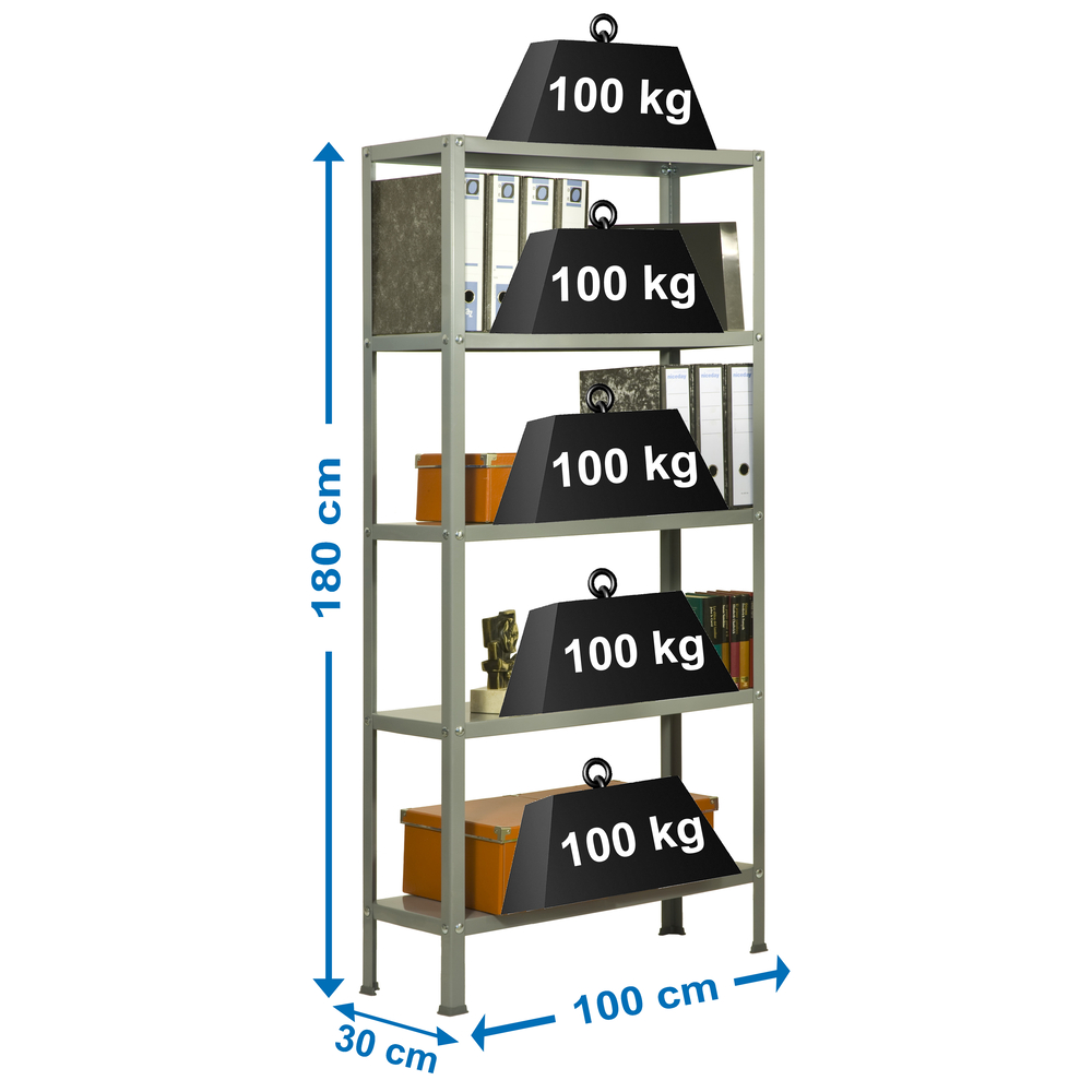 Rayonnage intérieur 1800x1000x300 - 5 niveaux Gris - SIMON RACK - 8425437061530