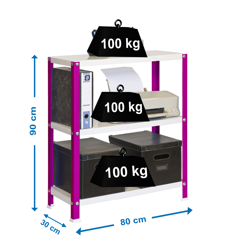 Rayonnage intérieur 900x800x300 - 3 niveaux Rose/Blanc - SIMON RACK - 8425437061783