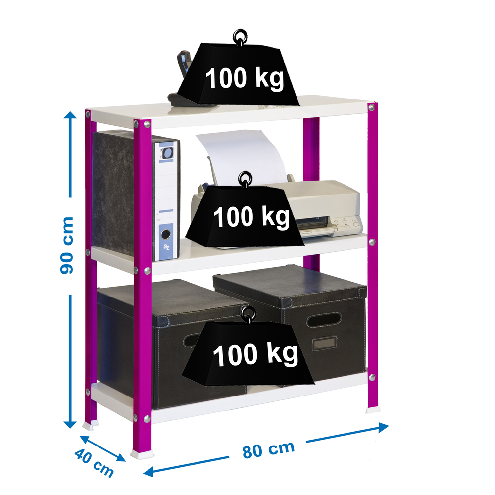 Rayonnage intérieur 900x800x400 - 3 niveaux Rose/Blanc - SIMON RACK - 8425437061820