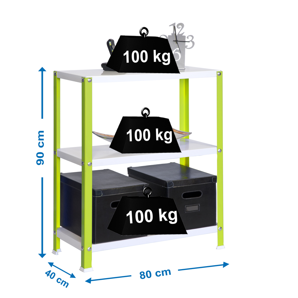 Rayonnage intérieur 900x800x400 - 3 niveaux Vert/Blanc - SIMON RACK - 8425437061844