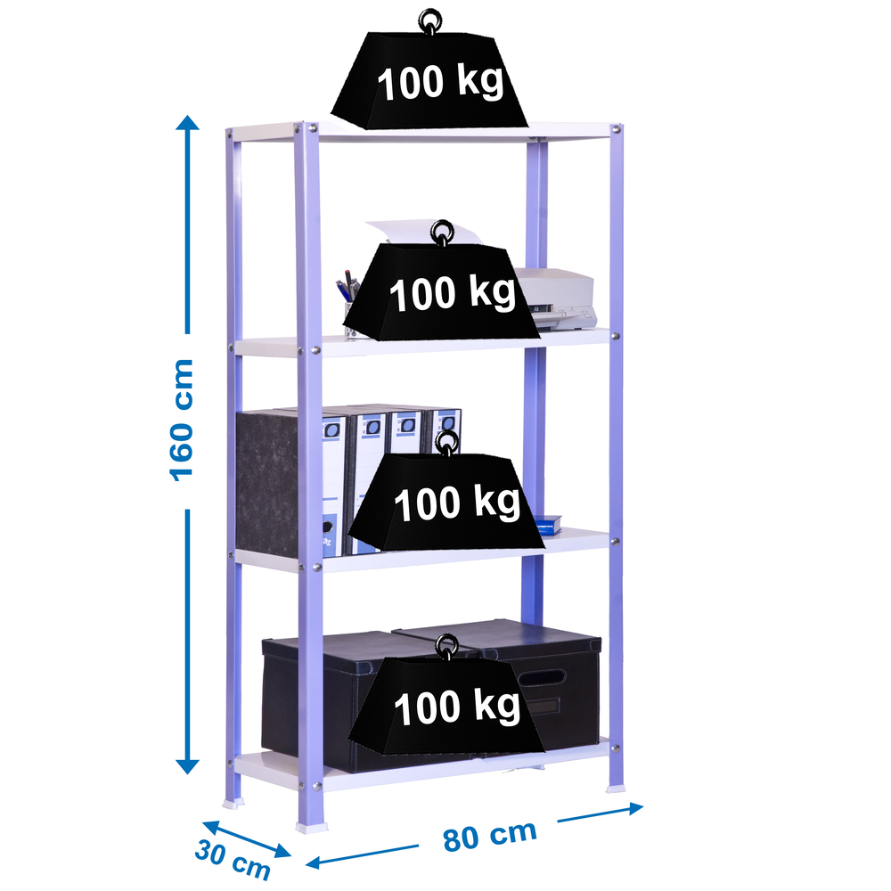 Rayonnage intérieur 1600x800x300 - 4 niveaux Blanc - SIMON RACK - 8425437061875