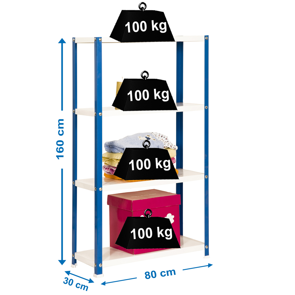 Rayonnage intérieur 1600x800x300 - 4 niveaux Bleu/Blanc - SIMON RACK - 8425437061899