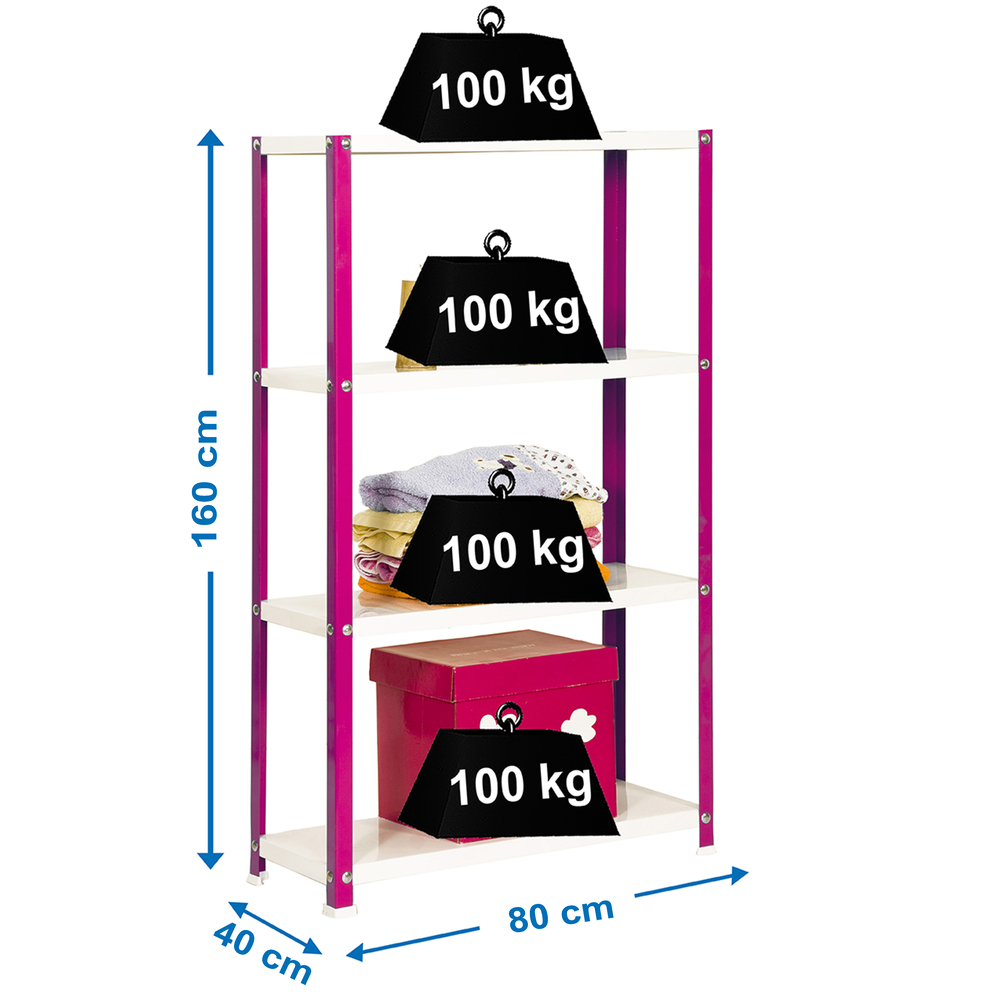 Rayonnage intérieur 1600x800x400 - 4 niveaux Rose/Blanc - SIMON RACK - 8425437061905
