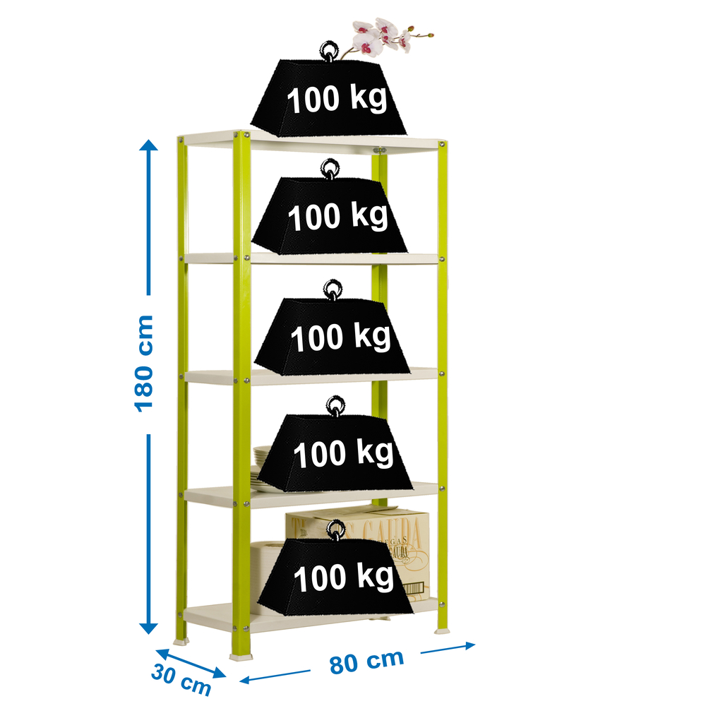 Rayonnage intérieur 1800x800x300 - 5 niveaux Vert/Blanc - SIMON RACK - 8425437061967