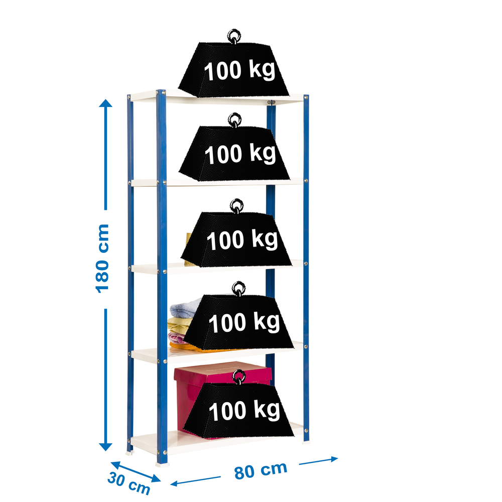 Rayonnage intérieur 1800x800x300 - 5 niveaux Bleu/Blanc - SIMON RACK - 8425437061974