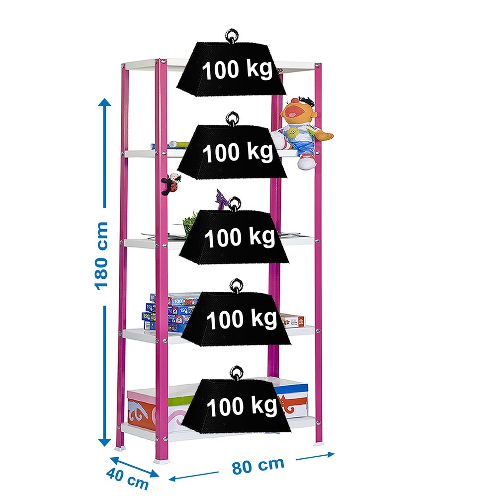 Rayonnage intérieur 1800x800x400 - 5 niveaux Rose/Blanc - SIMON RACK - 8425437061981