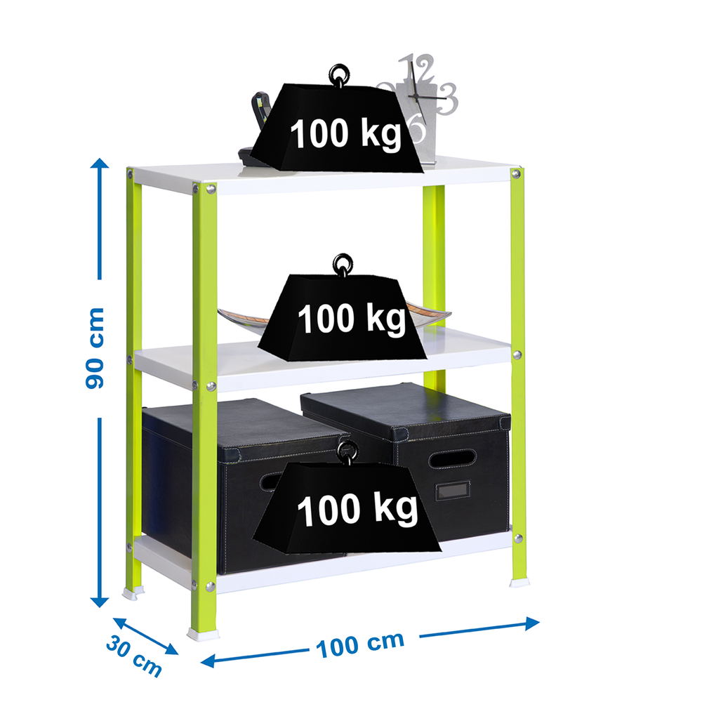 Rayonnage intérieur 900x1000x300 - 3 niveaux Vert/Blanc - SIMON RACK - 8425437062049