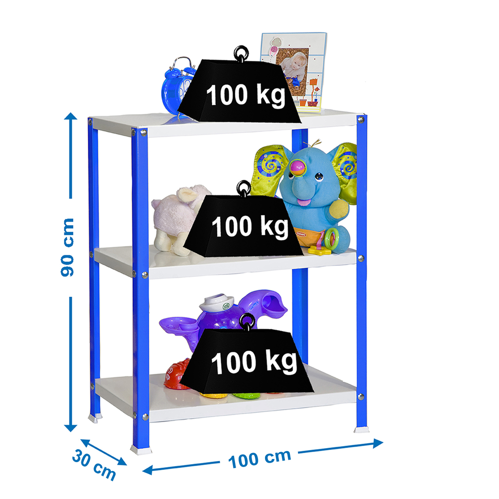 Rayonnage intérieur 900x1000x300 - 3 niveaux Bleu/Blanc - SIMON RACK - 8425437062056