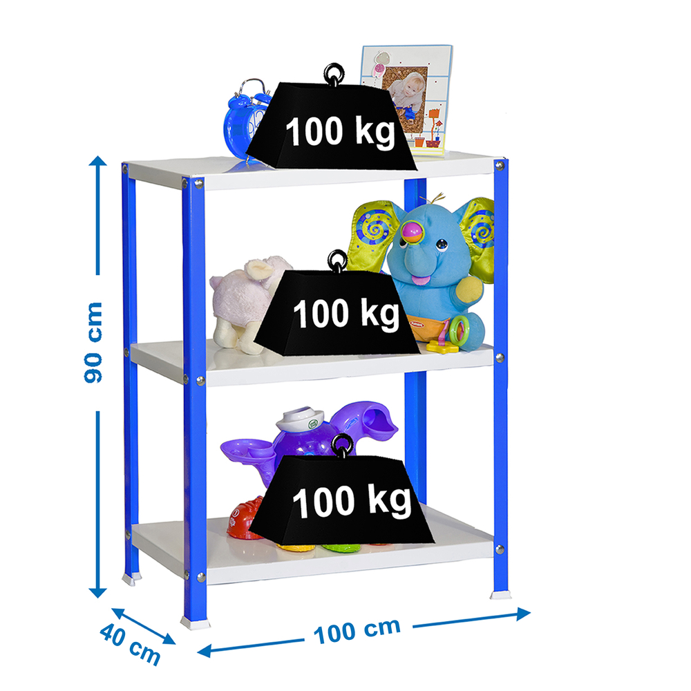 Rayonnage intérieur 900x1000x400 - 3 niveaux Bleu/Blanc - SIMON RACK - 8425437062094