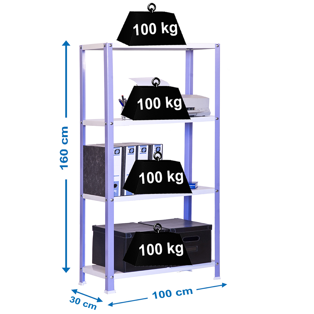 Rayonnage intérieur 1600x1000x300 - 4 niveaux Blanc - SIMON RACK - 8425437062117