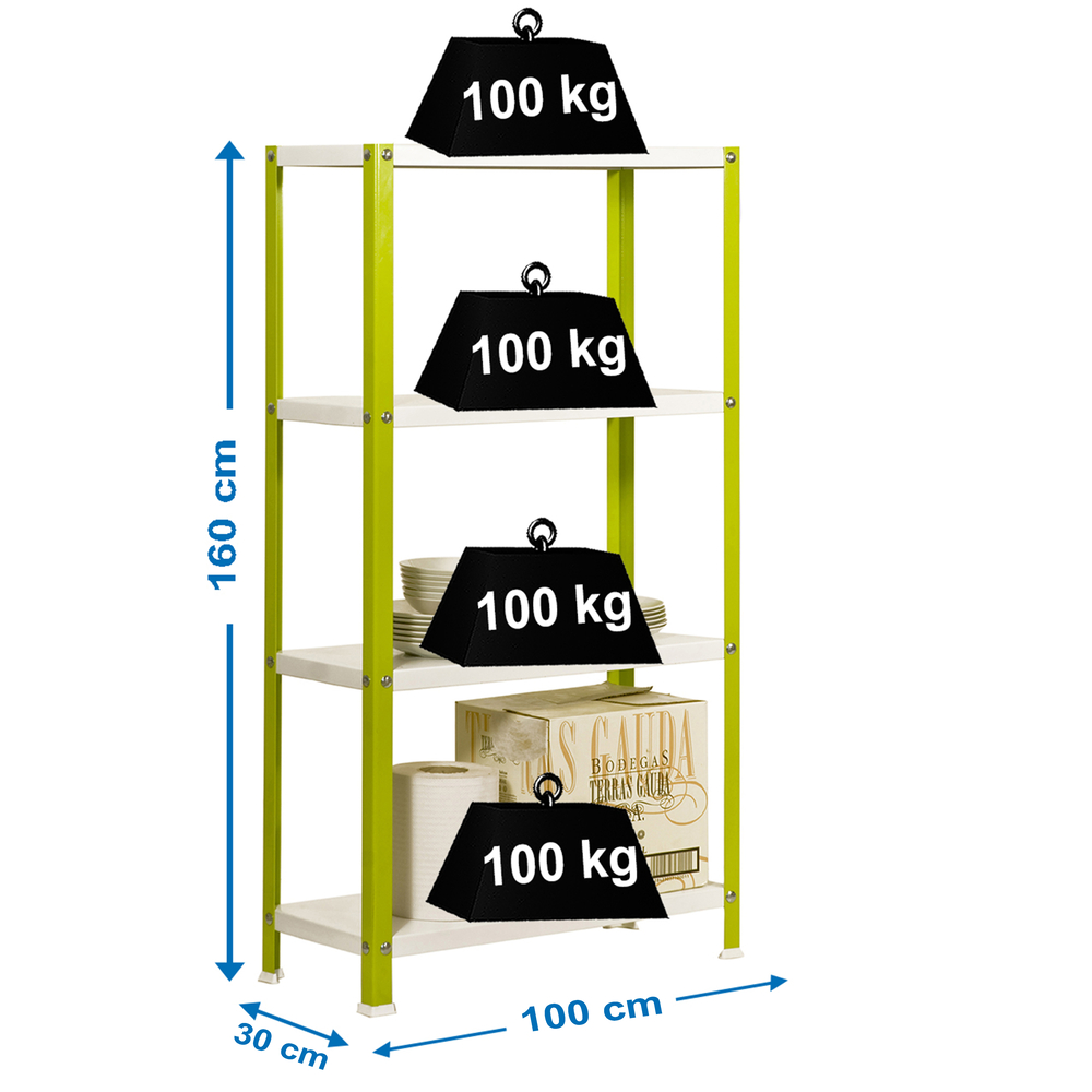 Rayonnage intérieur 1600x1000x300 - 4 niveaux Vert/Blanc - SIMON RACK - 8425437062124