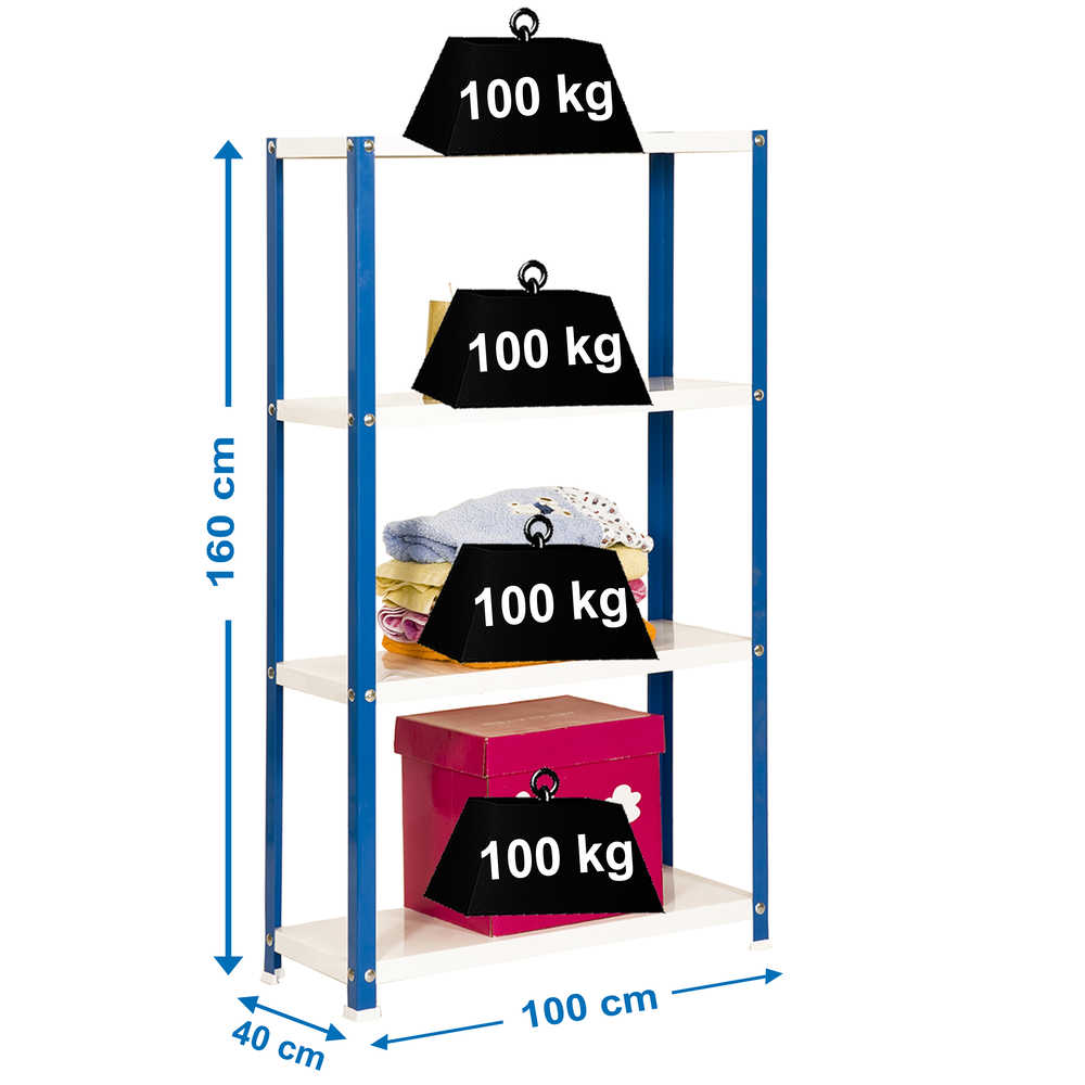 Rayonnage intérieur 1600x1000x400 - 4 niveaux Bleu/Blanc - SIMON RACK - 8425437062179