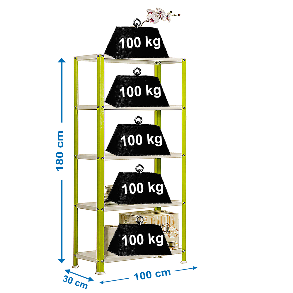 Rayonnage intérieur 1800x1000x300 - 5 niveaux Vert/Blanc - SIMON RACK - 8425437062209