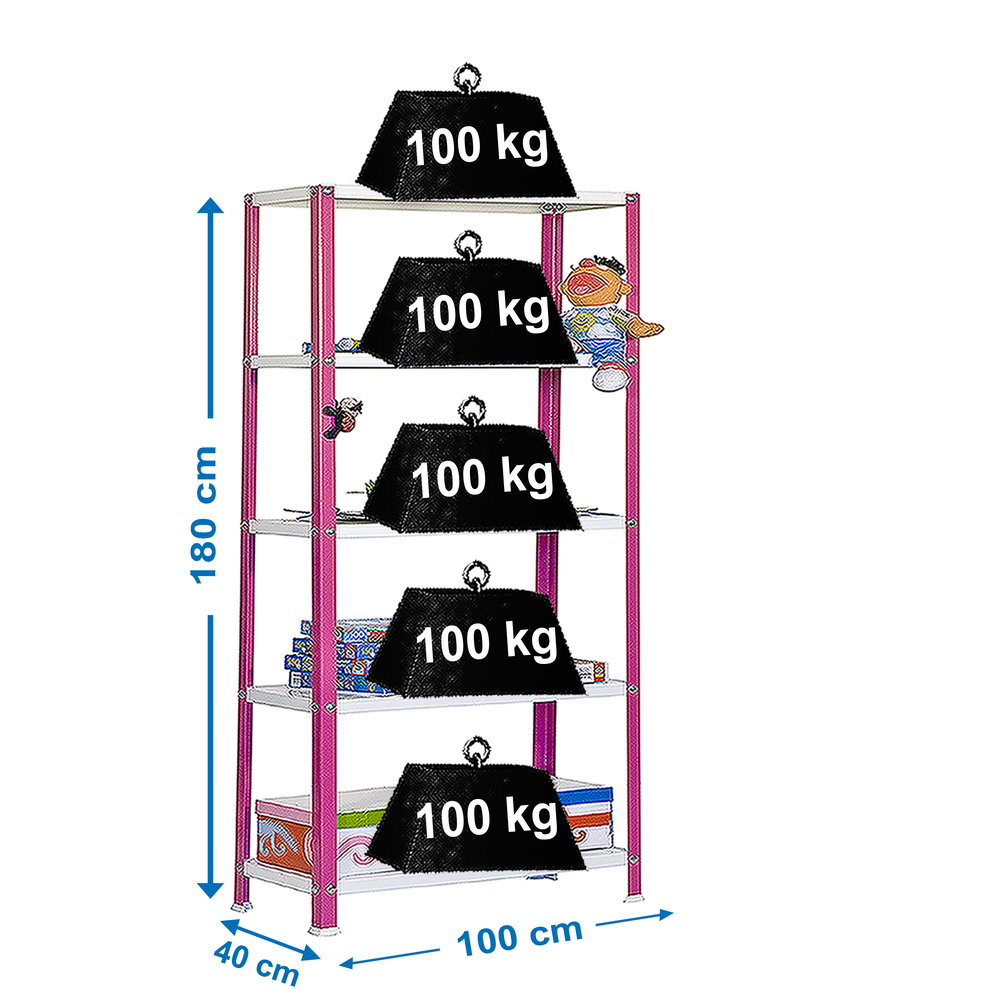 Rayonnage intérieur 1800x1000x400 - 5 niveaux Rose/Blanc - SIMON RACK - 8425437062223