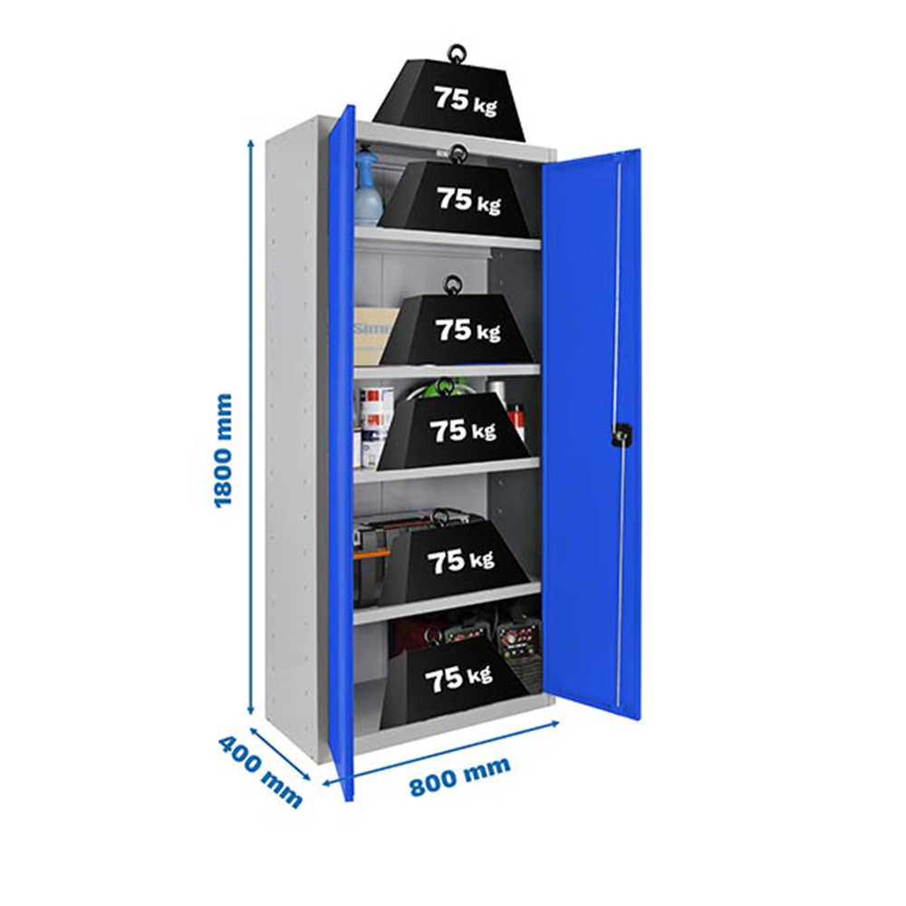 Vestiaire métallique monté 1800x800x400 - 4 niveaux Gris/Bleu - SIMON RACK - 8425437067648
