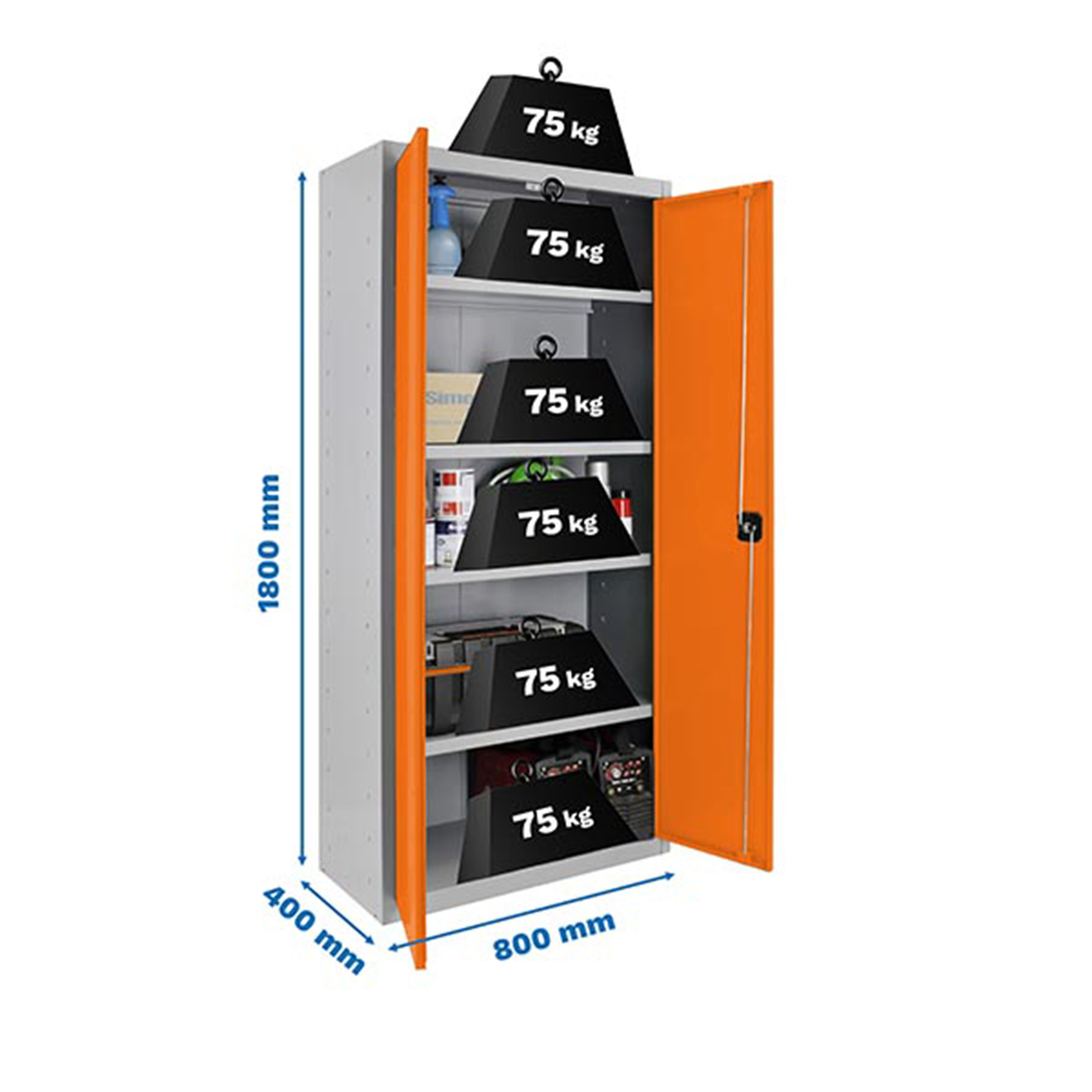 Vestiaire métallique monté 1800x800x400 - 4 niveaux Gris/Orange - SIMON RACK - 8425437068379