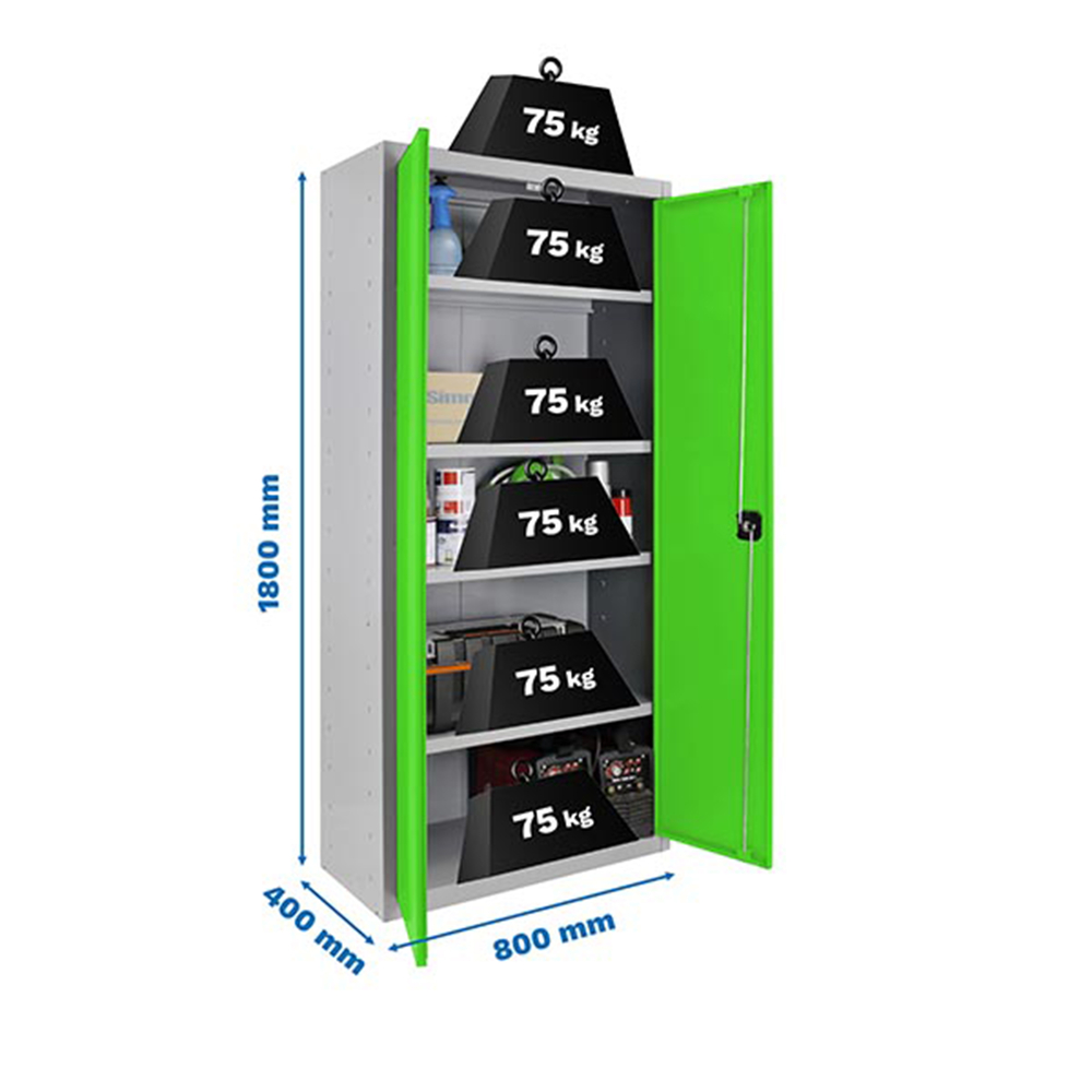 Vestiaire métallique monté 1800x800x400 - 4 niveaux Gris/Vert - SIMON RACK - 8425437069109