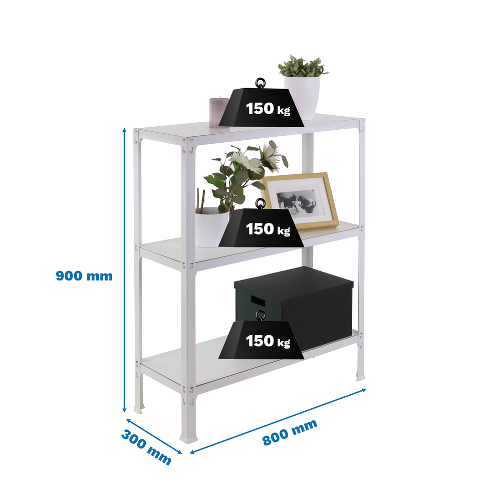 Rayonnage intérieur 900x800x300 - 3 niveaux Blanc - SIMON RACK - 8425437069956
