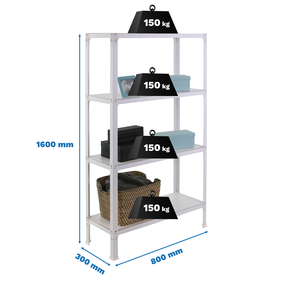 Rayonnage intérieur 1600x800x300 - 4 niveaux Blanc - SIMON RACK - 8425437069994