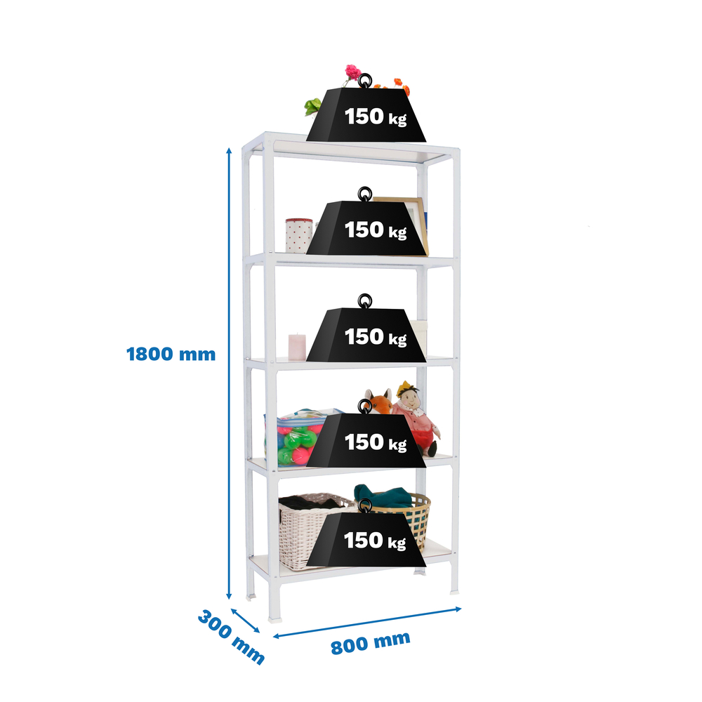 Rayonnage intérieur 1800x800x300 - 5 niveaux Blanc - SIMON RACK - 8425437070037