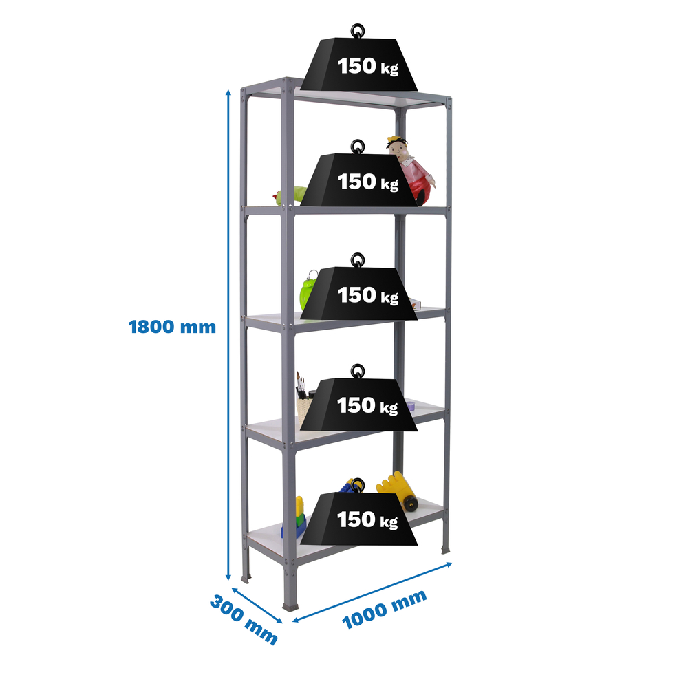 Rayonnage intérieur 1800x1000x300 - 5 niveaux Gris/Blanc - SIMON RACK - 8425437070044