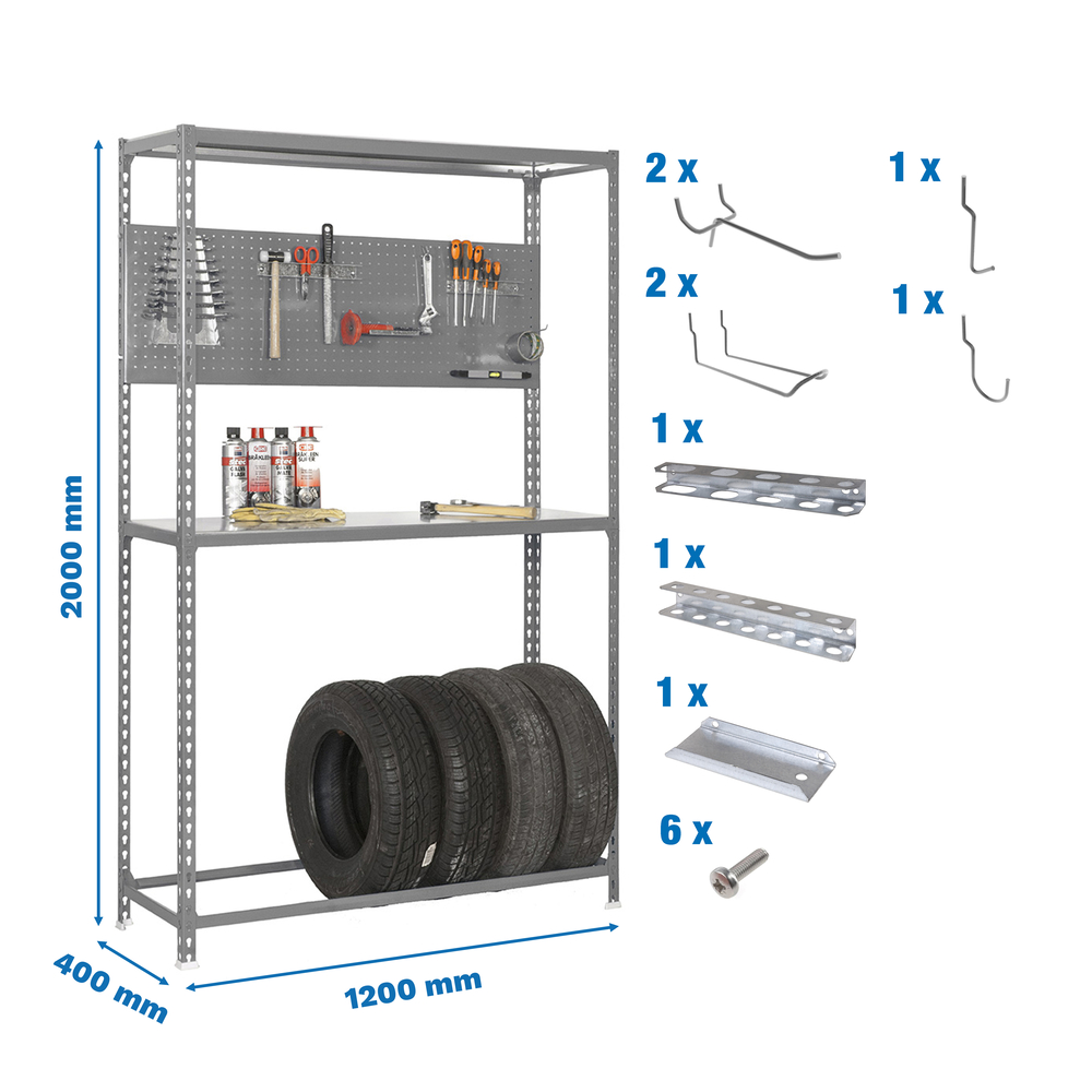 Rayonnage pour garage auto - 2000x1200x400 - Gris - SIMON RACK - 8425437072284