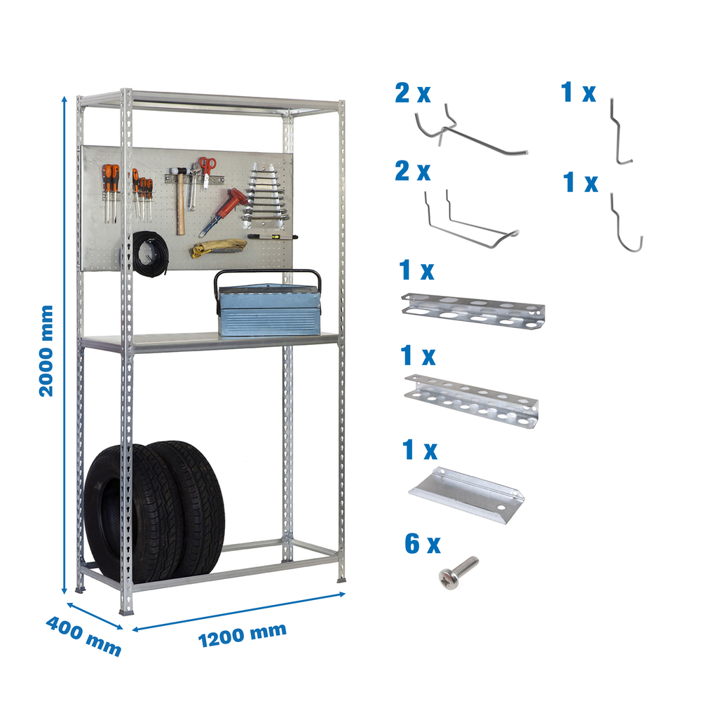 Rayonnage pour garage auto - 2000x1200x400 - Galvanisé - SIMON RACK - 8425437072291