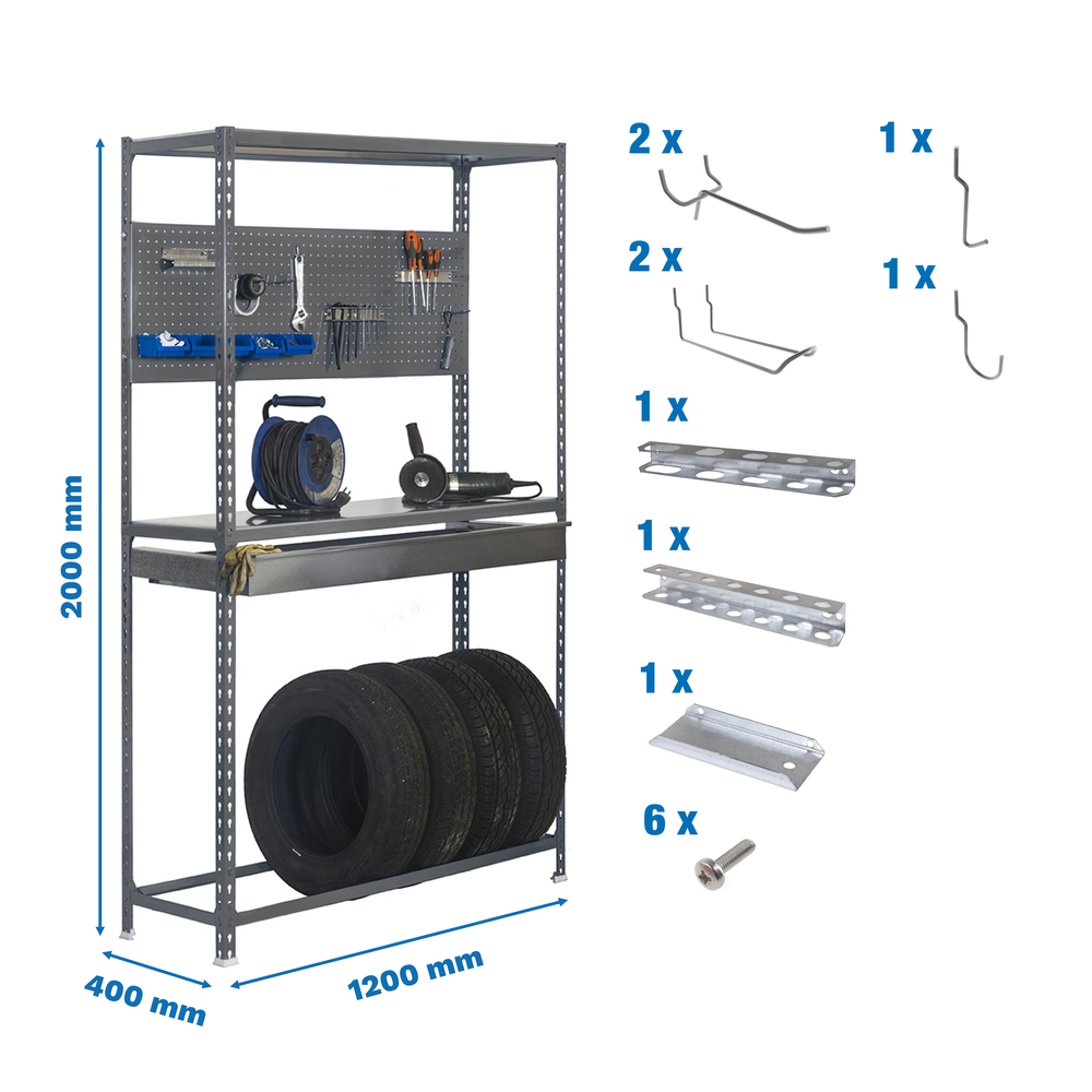 Rayonnage pour garage auto - 2000x1200x400 - Gris - SIMON RACK - 8425437072345