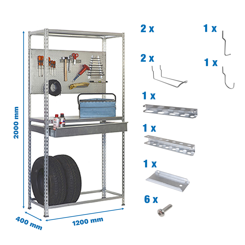 Rayonnage pour garage auto - 2000x1200x400 - Galvanisé - SIMON RACK - 8425437072352